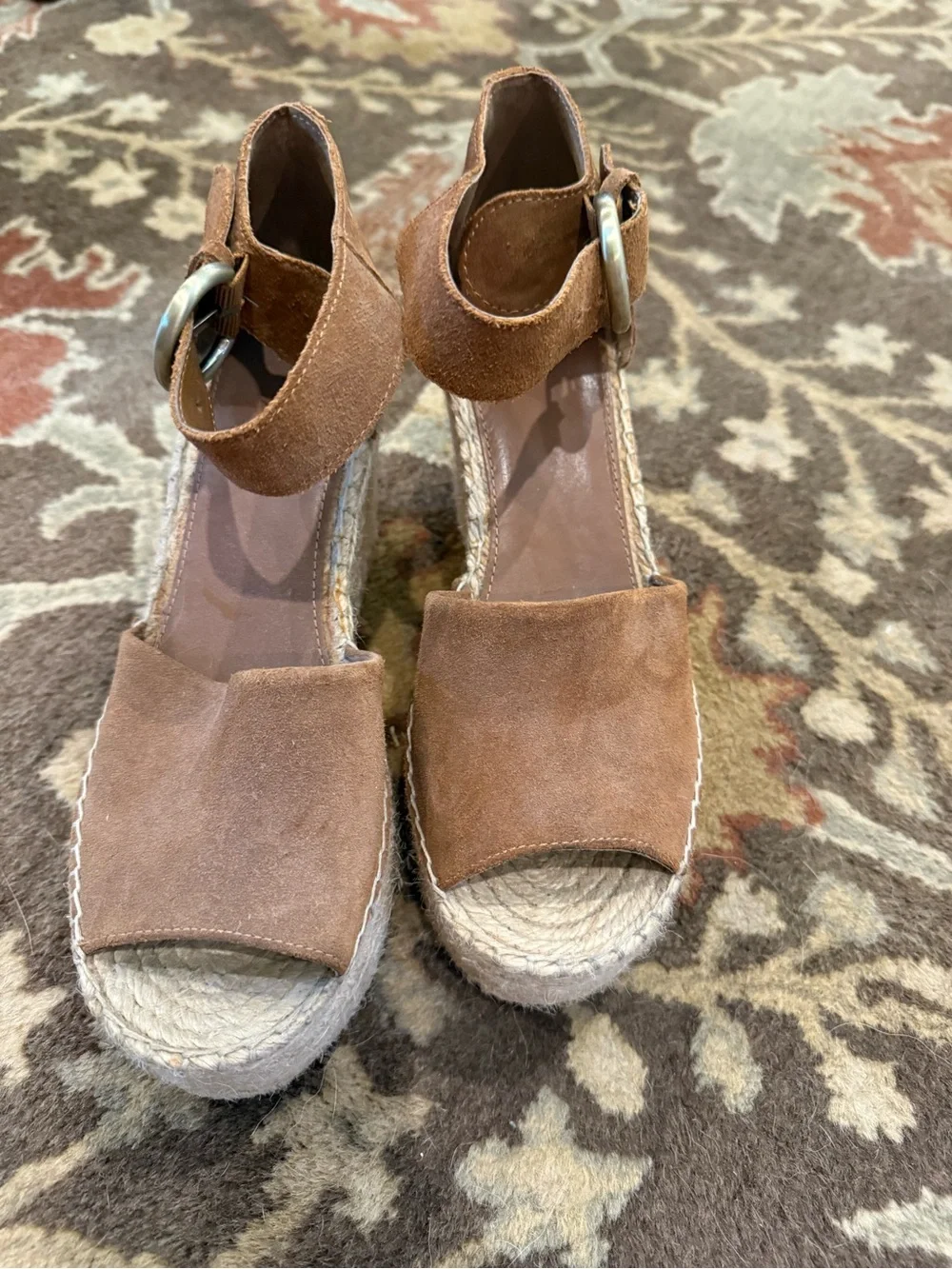 Marc Fisher Tan Suede Espadrille Wedge Sandals